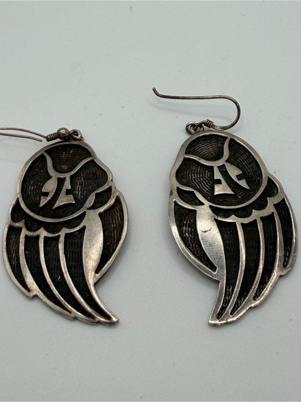 Vintage Sterling Silver Hopi Style Bear Paw Claw Overlay Dangle Earrings 15.3g